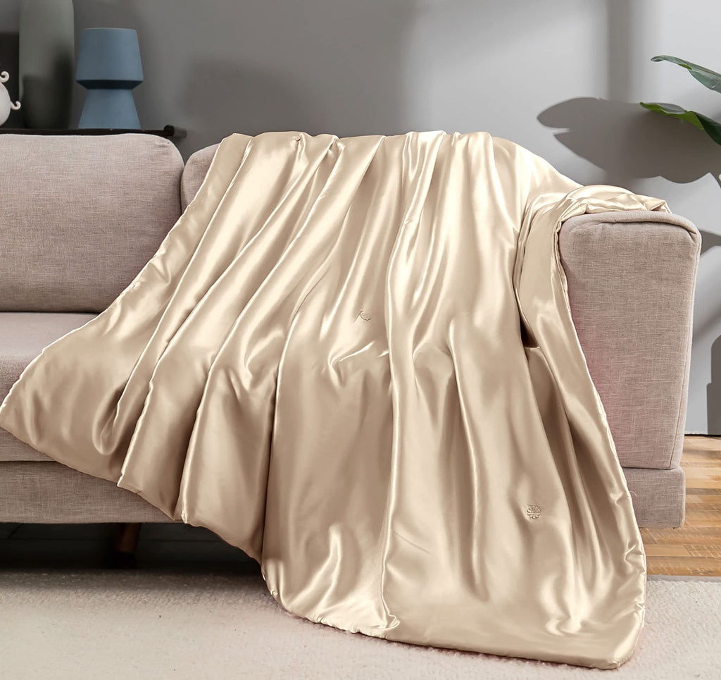 Vonty Dark Grey Satin Throw Blanket 50x60In, Cooling Silky Wrinkle-Free | Gentle On Hair, Machine Washable Easy Care, All-Season Warmth And Cooling, Multipurpose Bed Sofa Travel, Textured Cable Knit