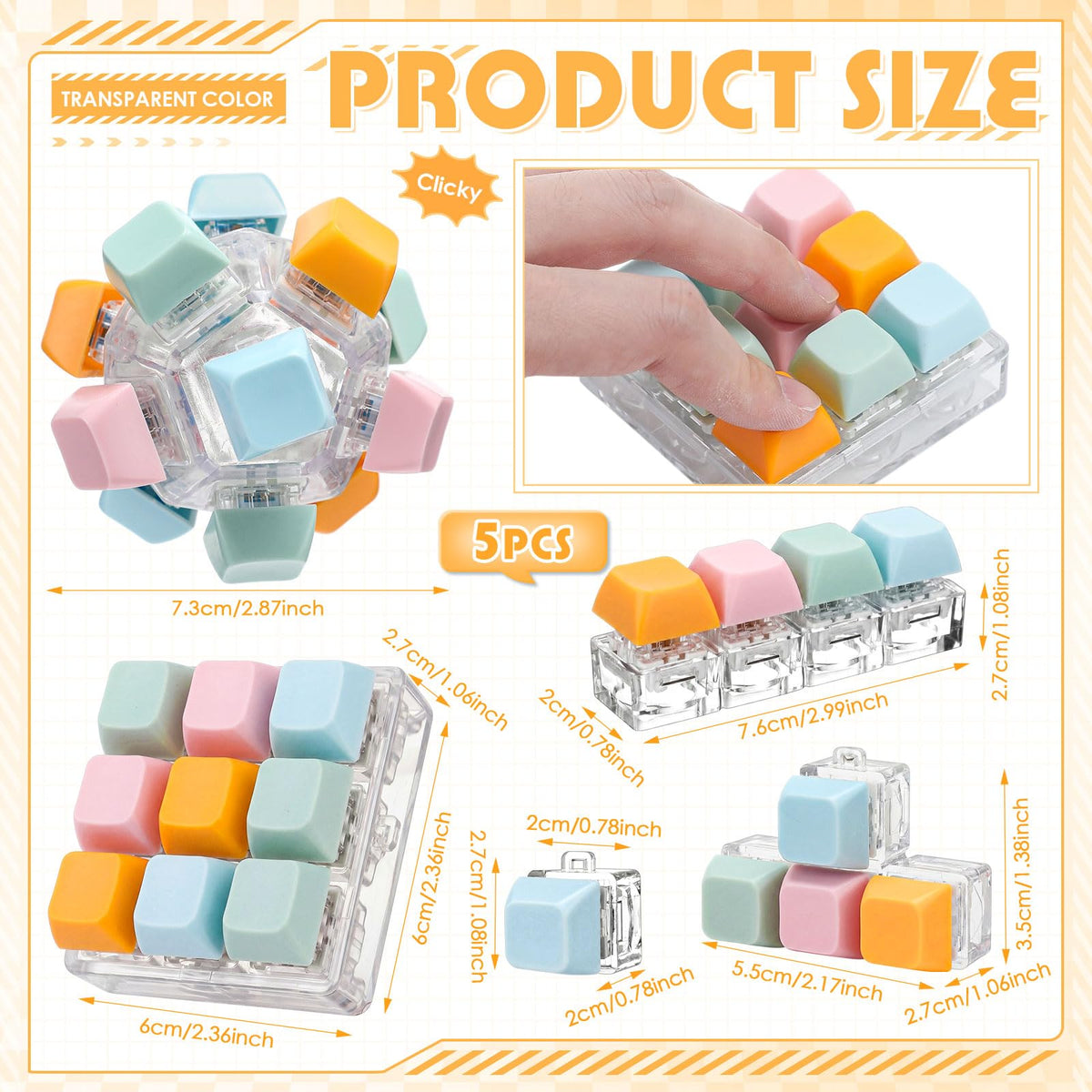 Halloscume 5 Pcs Keyboard Fidget Clicker Keychains in 5 Styles, Back to School Gift Fidget Mechanical Button Clicker Stress Relief Gift for First Day of School Office Home(Blue Purple)