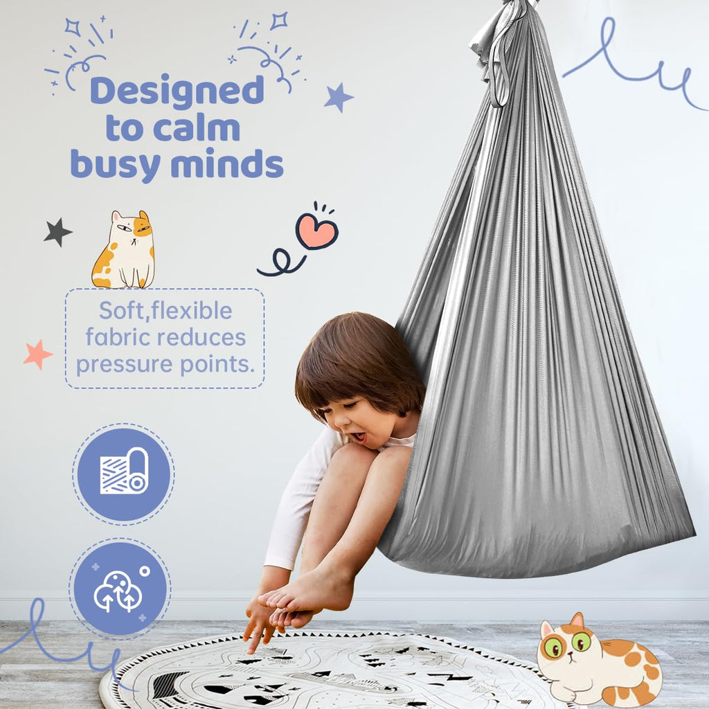 Aokitec Sensory Swing for Kids with Special Needs, Indoor Kids Swing Cuddle Hammock Chair Adjustable Aerial Swing for Children with Autism, ADHD, Asperger, Sensory Integration(Blue)