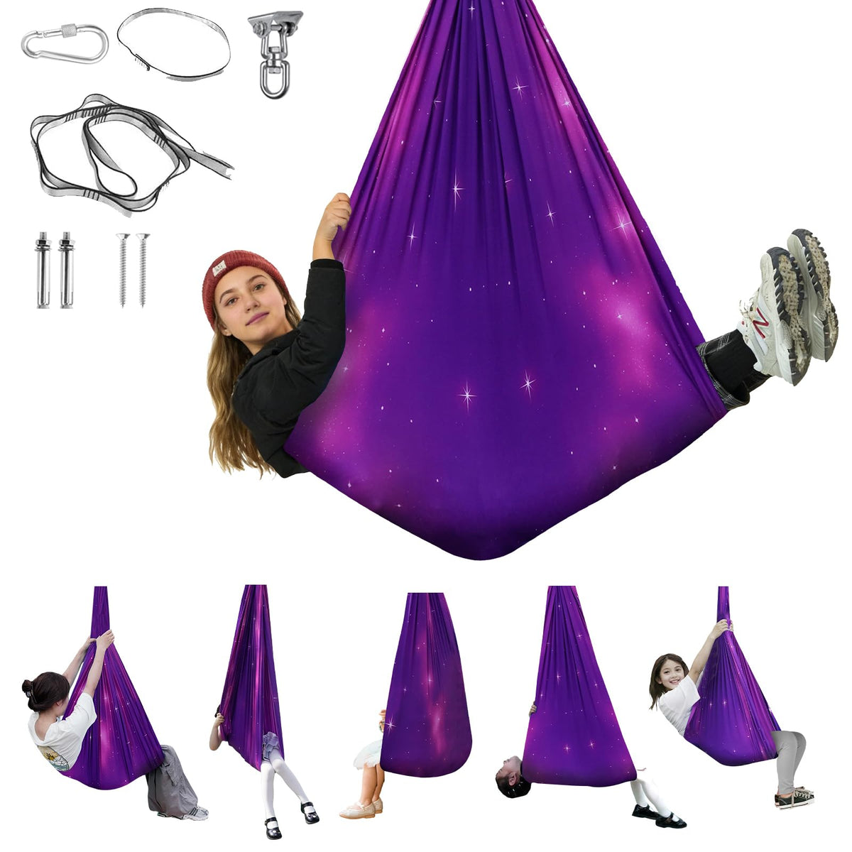 Aokitec Sensory Swing for Kids with Special Needs, Indoor Kids Swing Cuddle Hammock Chair Adjustable Aerial Swing for Children with Autism, ADHD, Asperger, Sensory Integration(Blue)