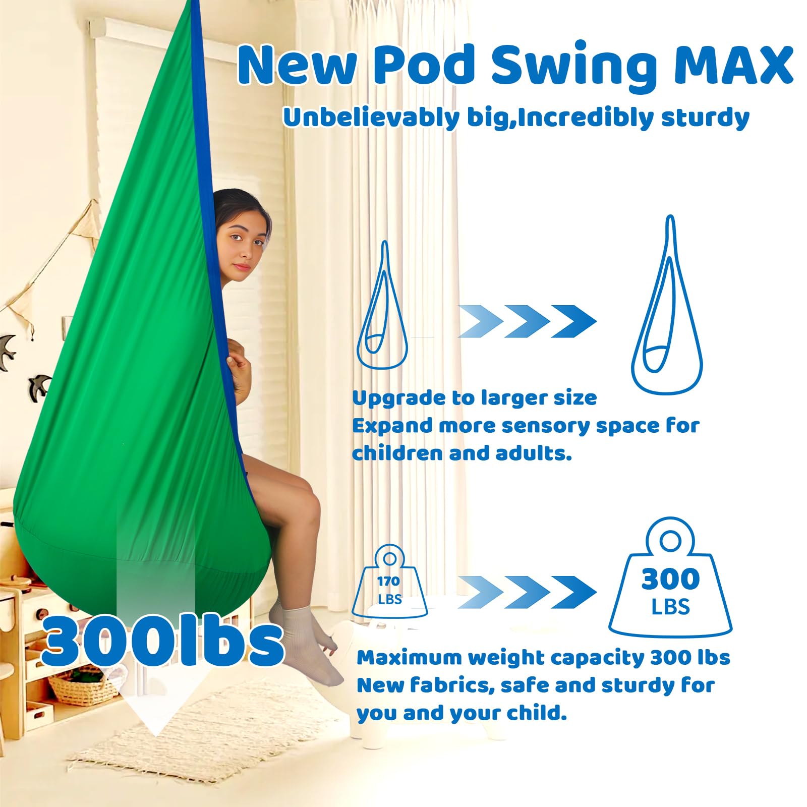 Sensory Pod Swing for Kids | Hammock Chair Seat, Inflatable Cushion, Includes Hardware Hanger Kit for Aspergers Autism ADHD