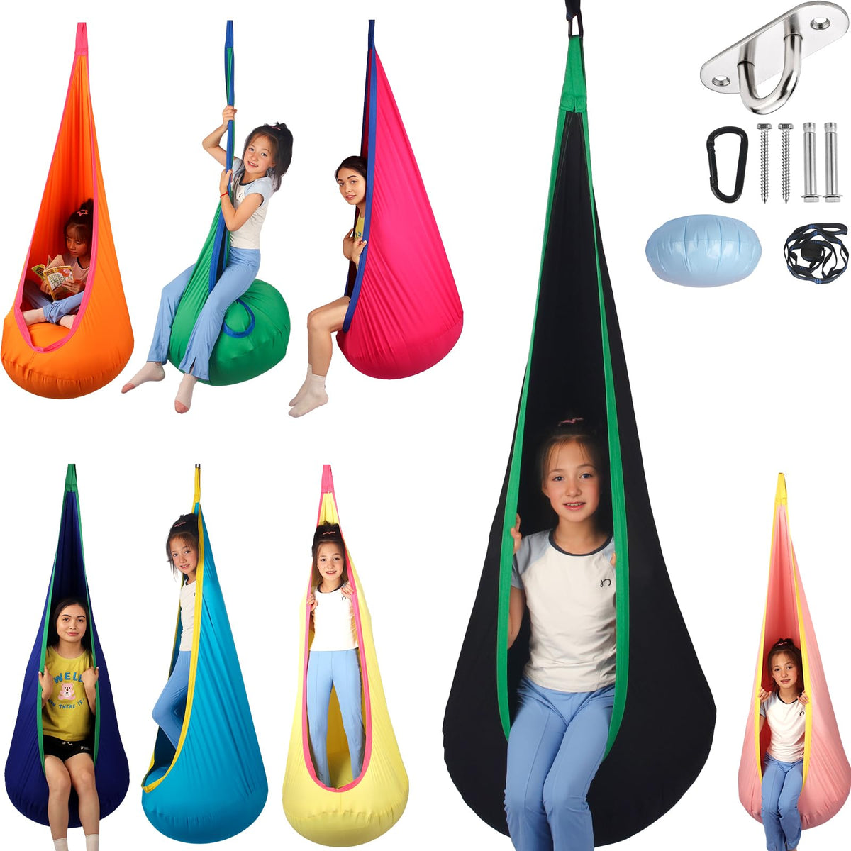 Sensory Pod Swing for Kids | Hammock Chair Seat, Inflatable Cushion, Includes Hardware Hanger Kit for Aspergers Autism ADHD