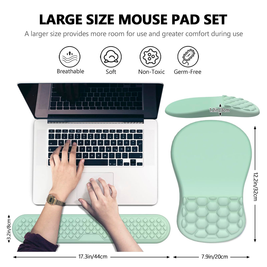 Ergonomic Mouse Pad with Wrist Support and Keyboard Wrist Rest Set | Memory Foam Wrist Cushion, Non-Slip PU Base, Massage Design, Relieves Wrist Pressure for Work, Gaming & Office Use