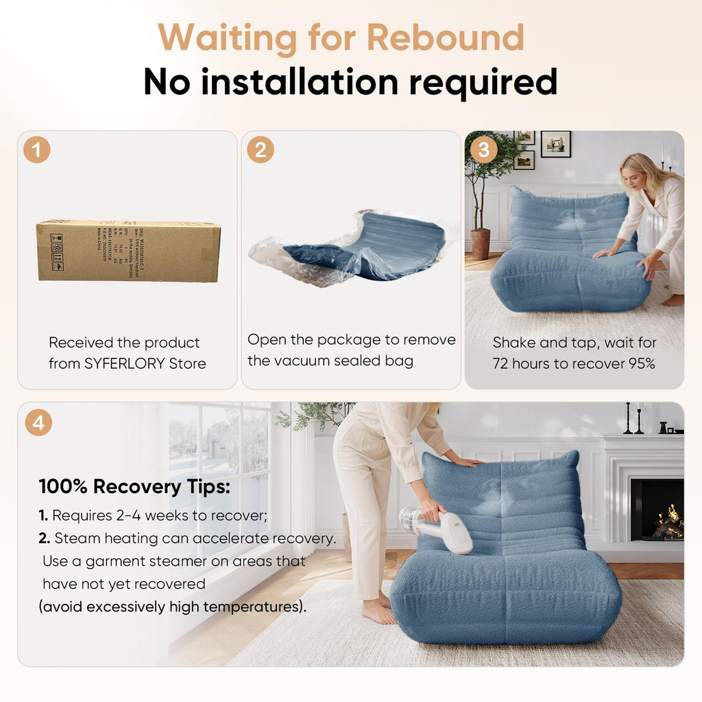 Adults Bean Bag Chairs Lazy Floor Sofa Togo Couch Comfy Memory Foam Reading Chair Teddy Fleece BeanBag for Living Room Bedroom Dorm Office Gaming Room, Green, 1 Seater