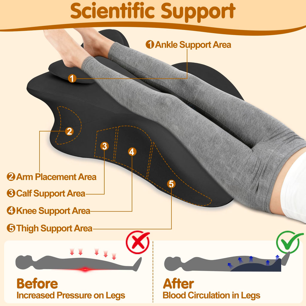MYFAMIREA Memory Foam Ergonomic Wedge Pillow for Adults - Prone Pillow for Bed Sleeping, Reading, Memory Foam Ergonomic Cushion for Back Support, Sitting Up and Back Pain, with Removable Cover (Black)