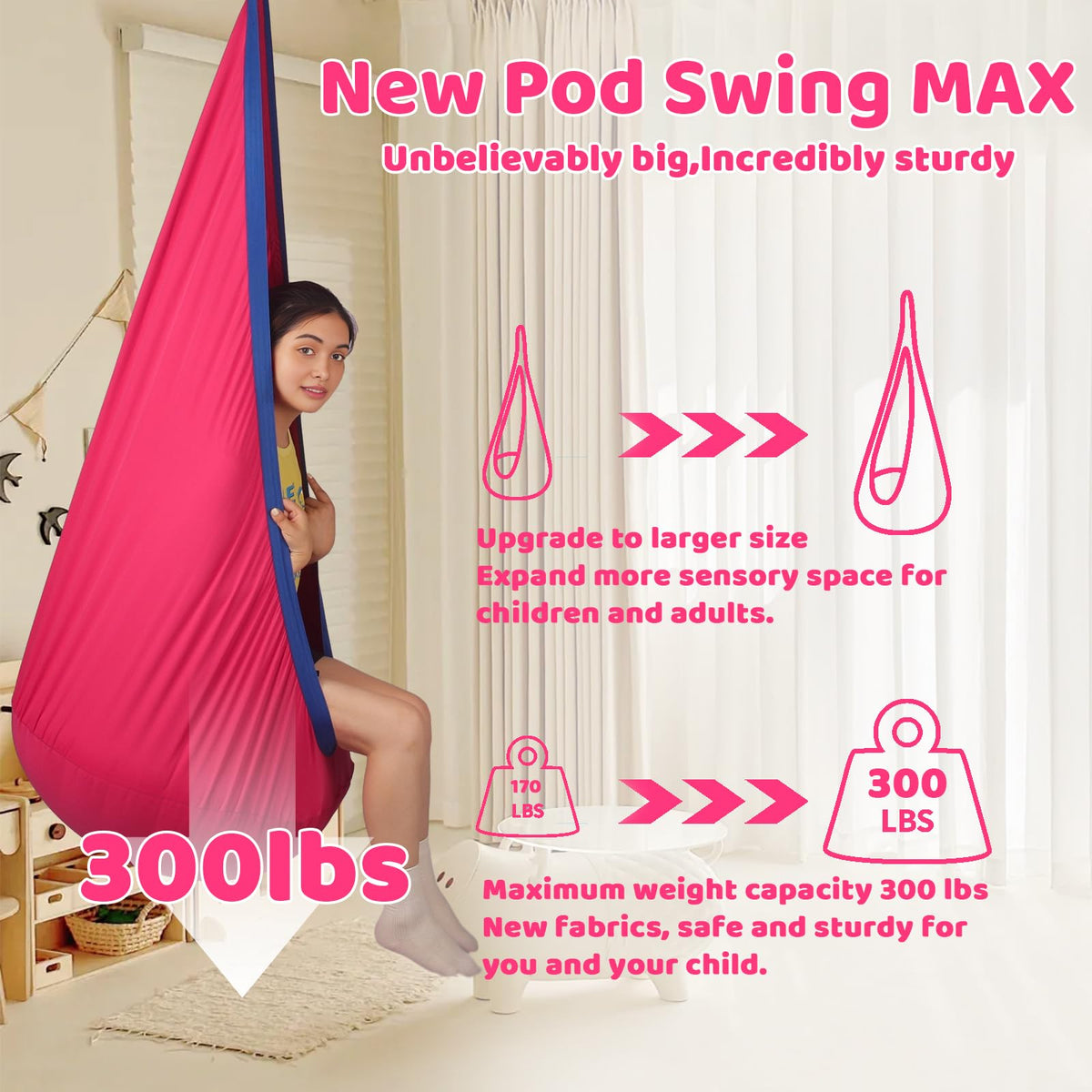 Sensory Pod Swing for Kids | Hammock Chair Seat, Inflatable Cushion, Includes Hardware Hanger Kit for Aspergers Autism ADHD
