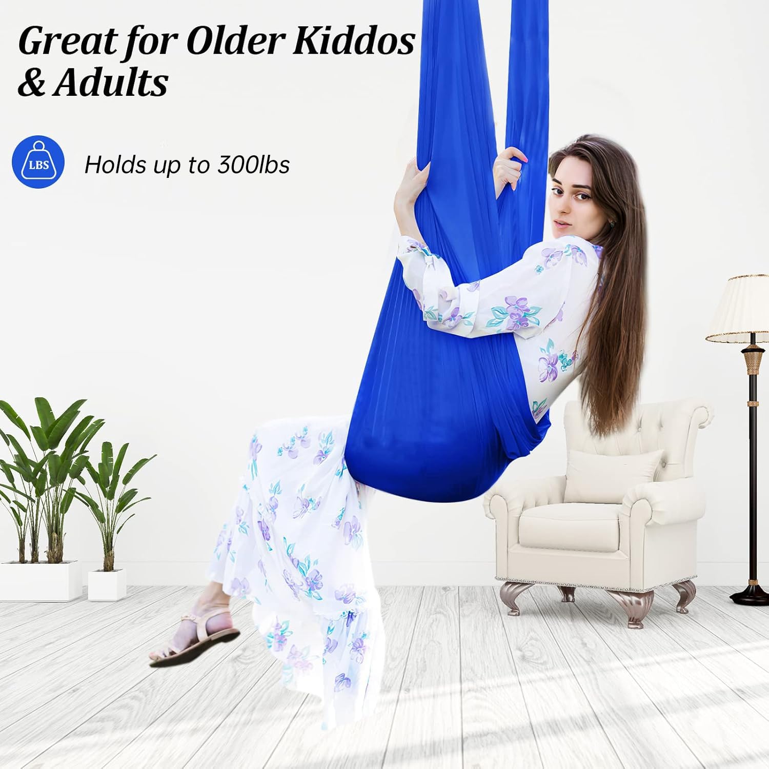 Aokitec Sensory Swing for Kids with Special Needs, Indoor Kids Swing Cuddle Hammock Chair Adjustable Aerial Swing for Children with Autism, ADHD, Asperger, Sensory Integration(Blue)