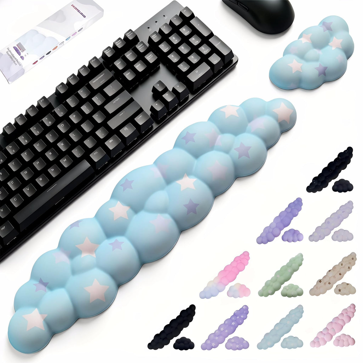 Silky Cloud Wrist Rest Set for Keyboard & Mouse, 16.9", Purple Star | Memory Foam Arm Rest with Ergonomic Support Fits Full Keyboards and Reduces Typing Fatigue for Office, Gaming and Home Use