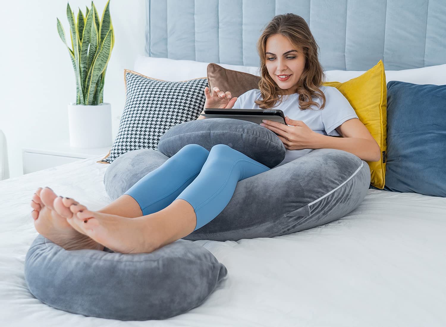 QUEEN ROSE Cooling Pregnancy Pillows, E Shaped Maternity Pillow for Sleeping, with Extra Wedge Pillow for Belly Support, 60 Inch Full Body Pillow, Pink