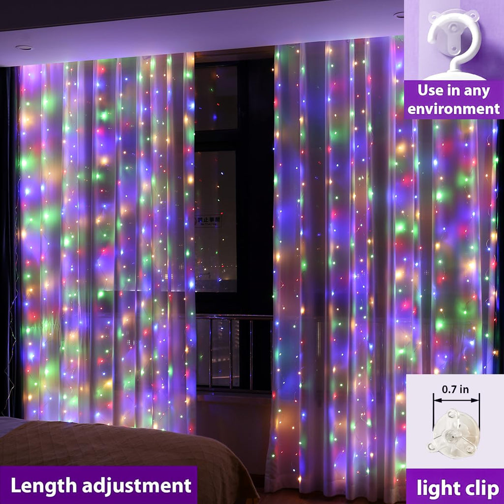 ZSJWL 300 LED Curtain Fairy Lights with Remote, 8 Modes 9.8 × 9.8 Ft Curtain String Light USB Plug in, Twinkle Silver Wire Lights for Bedroom Window Chrismas Wedding Party, Warm White