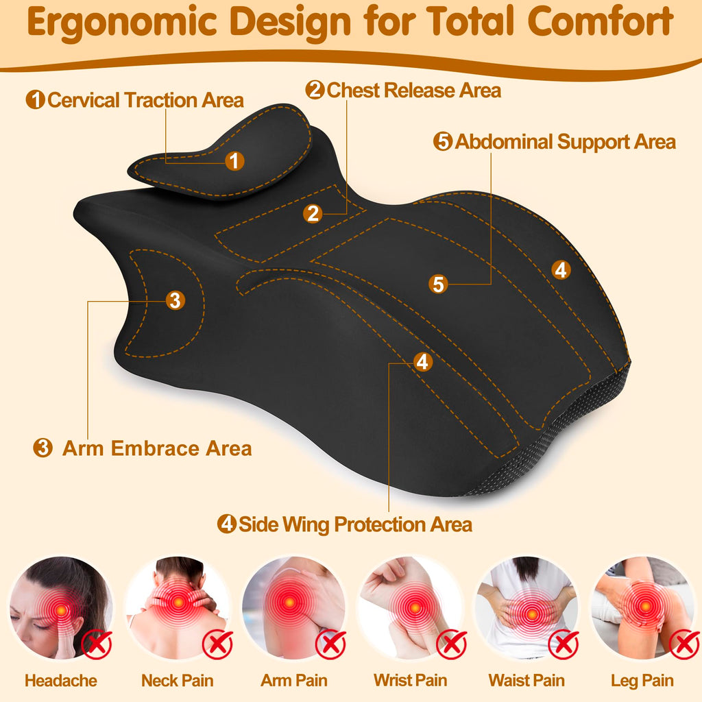 MYFAMIREA Memory Foam Ergonomic Wedge Pillow for Adults - Prone Pillow for Bed Sleeping, Reading, Memory Foam Ergonomic Cushion for Back Support, Sitting Up and Back Pain, with Removable Cover (Black)