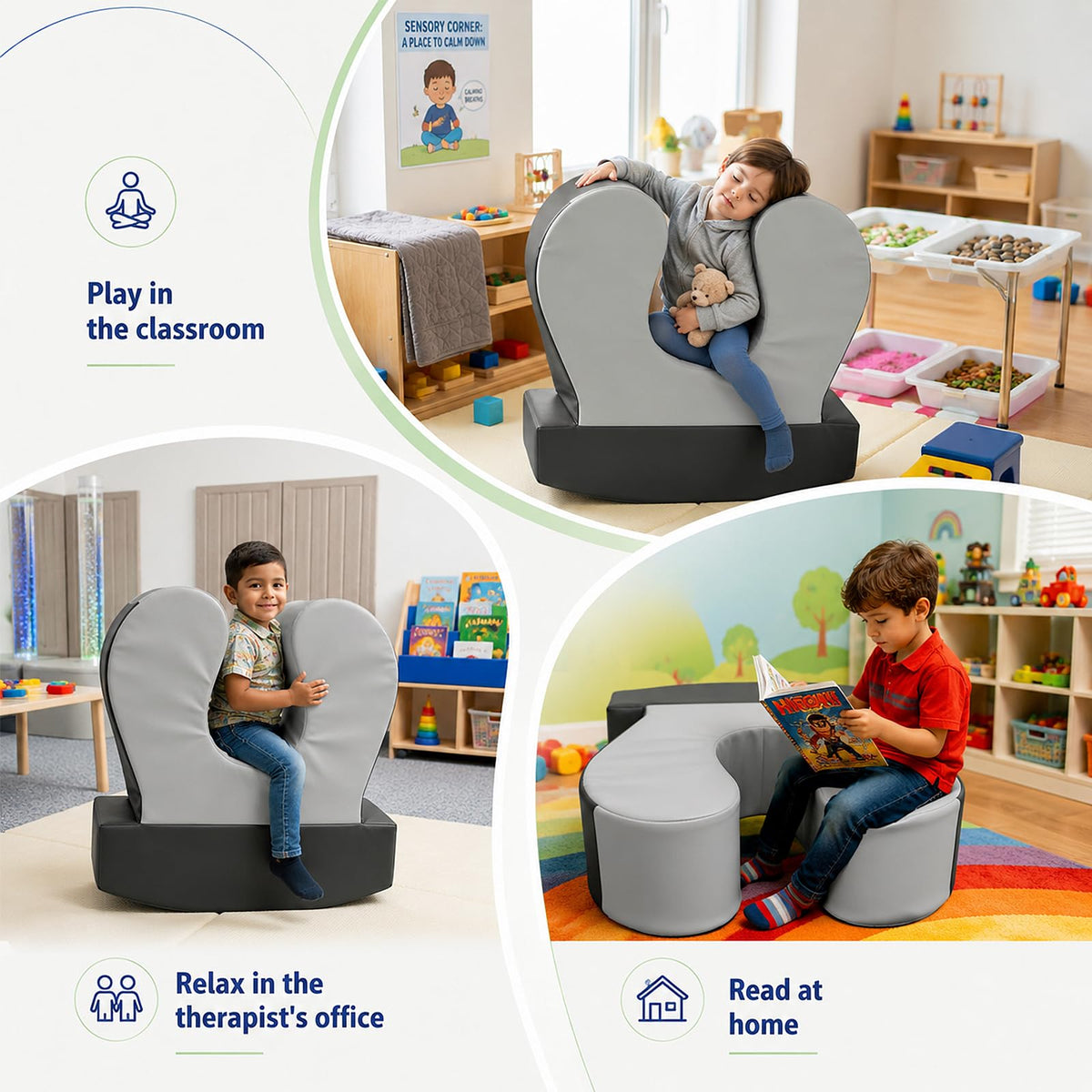 Sensory Chair for Kids, Squeeze & Rock, PU, Emotional Regulation & Focus | Calming Compression Rocker for Autism ADHD, Supportive High-Density Foam, Fit for Reading Corner, Playroom, Therapy Room