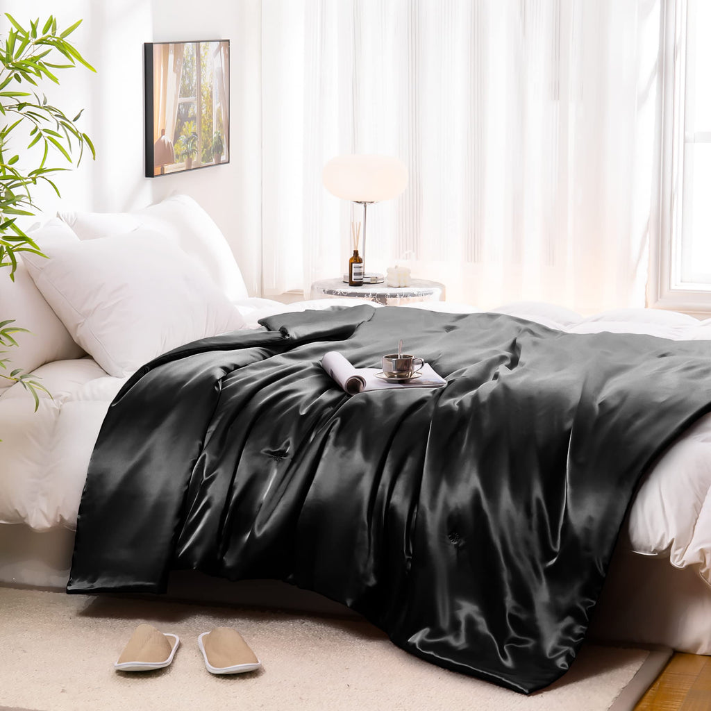 Vonty Dark Grey Satin Throw Blanket 50x60In, Cooling Silky Wrinkle-Free | Gentle On Hair, Machine Washable Easy Care, All-Season Warmth And Cooling, Multipurpose Bed Sofa Travel, Textured Cable Knit
