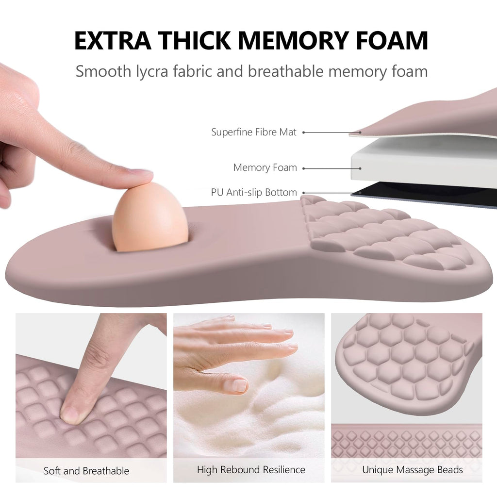 Ergonomic Mouse Pad with Wrist Support and Keyboard Wrist Rest Set | Memory Foam Wrist Cushion, Non-Slip PU Base, Massage Design, Relieves Wrist Pressure for Work, Gaming & Office Use