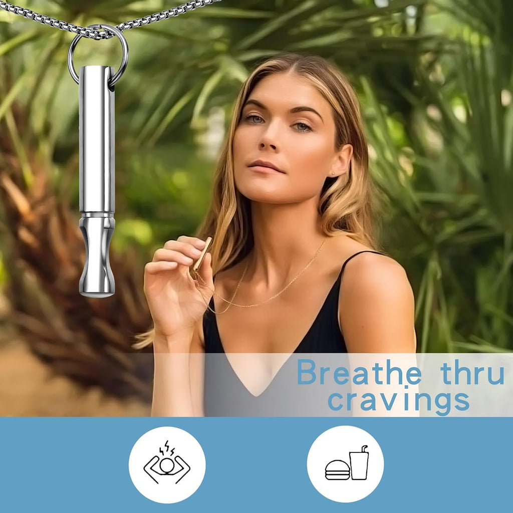 Mindfulness Breathing Necklace Stress Relief Pendant | Stainless Steel, Anxiety Breathe, Stop Smoking Necklace for Women Men