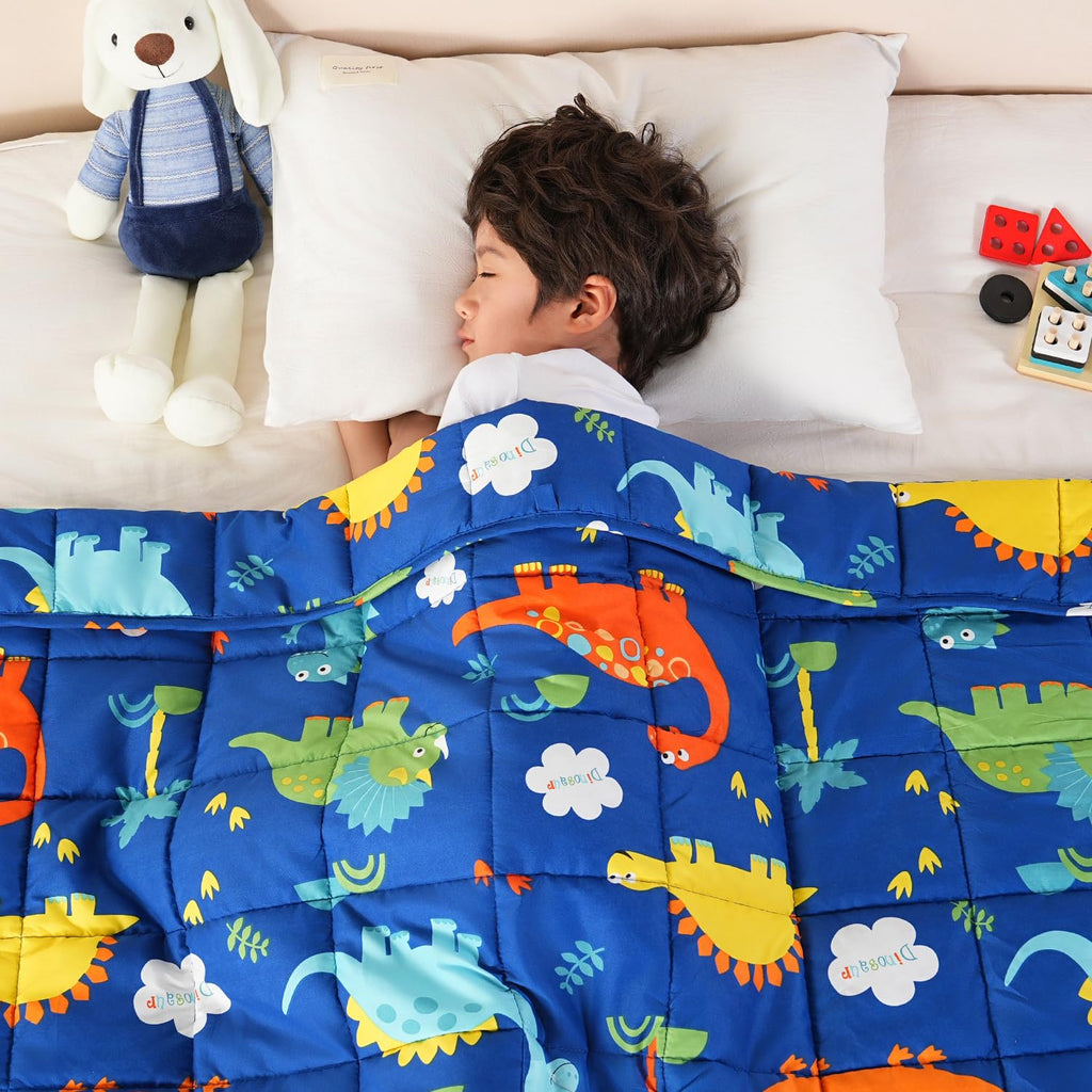 Sivio Weighted Blanket 5lbs, Blue Dinosaur Cooling Weighted Lap Blanket, Breathable Heavy Throw Blankets for Sleeping, Washable, 36"x48"