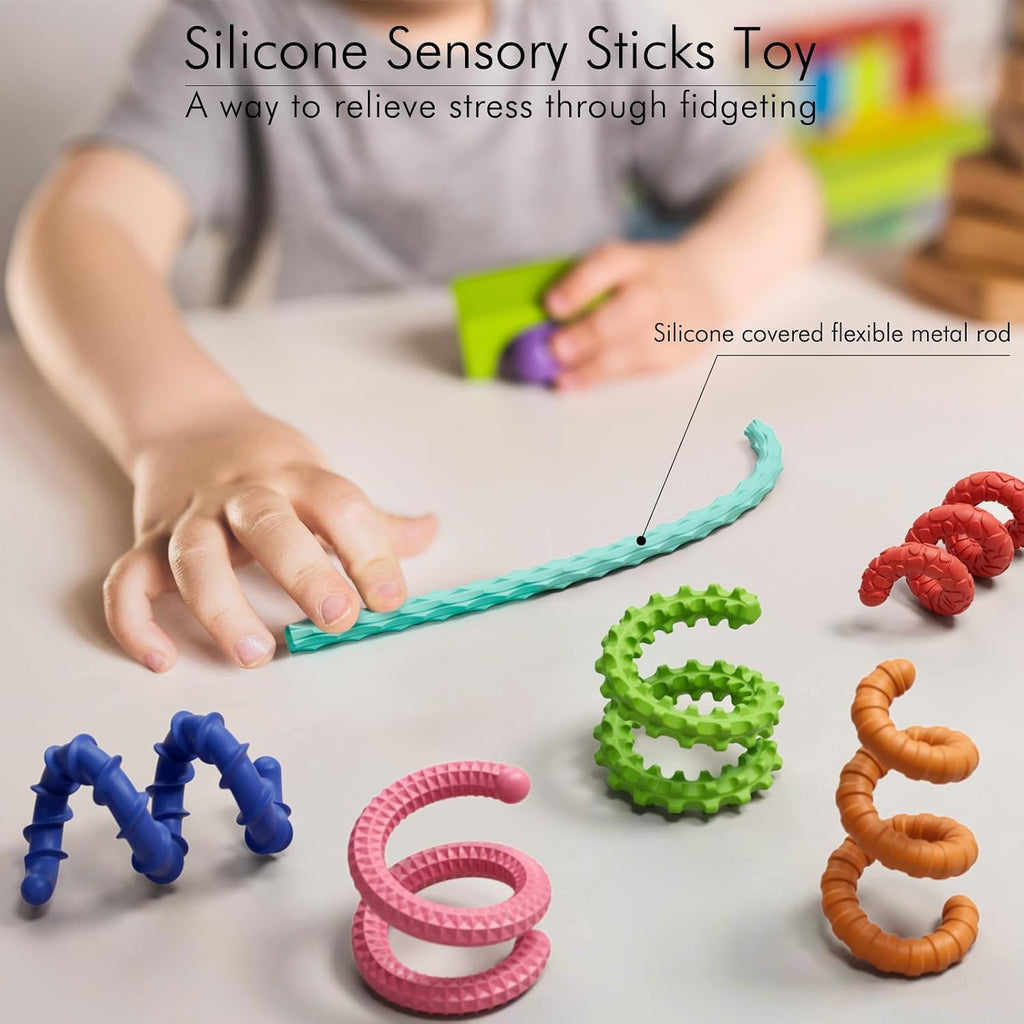 Sensory Fidget Toys for Kids Adults,6PCS Flexible Fidget Sticks for Stress Anxiety Autistic ADHD, Calm Down Travel Airplane Classroom Students Prizes Toys, Stocking Stuffers for Teens Boys Girls