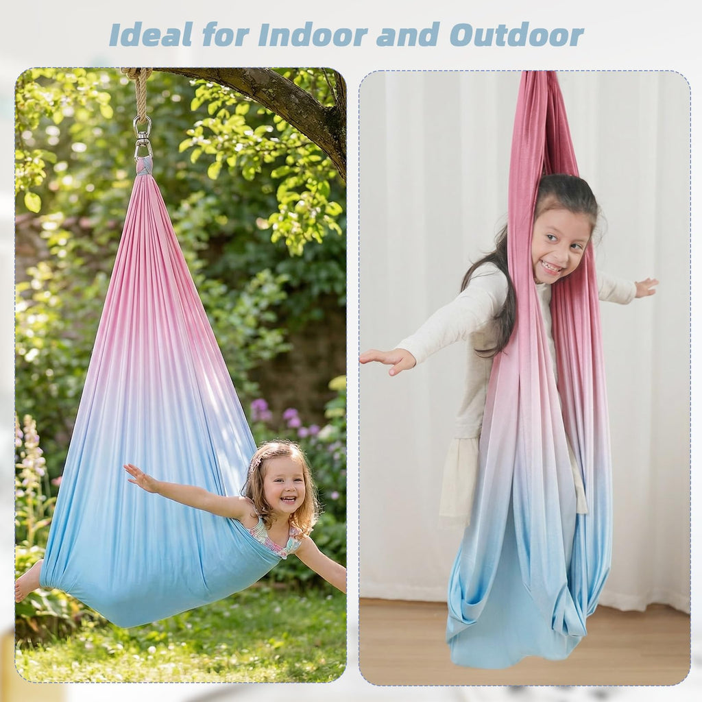 Aokitec Sensory Swing for Kids with Special Needs, Indoor Kids Swing Cuddle Hammock Chair Adjustable Aerial Swing for Children with Autism, ADHD, Asperger, Sensory Integration(Blue)