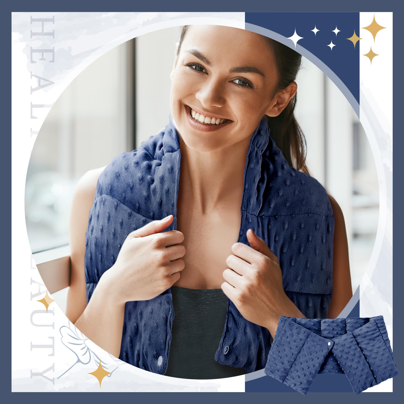 SmoothNovelty 4 lb Sensory Weighted Neck Wrap 32 x 8 Inch Shoulder Wrap Weighted Neck Shoulder Pad Glass Bead Filled Dual Texture for Adults Relaxation (Blue)