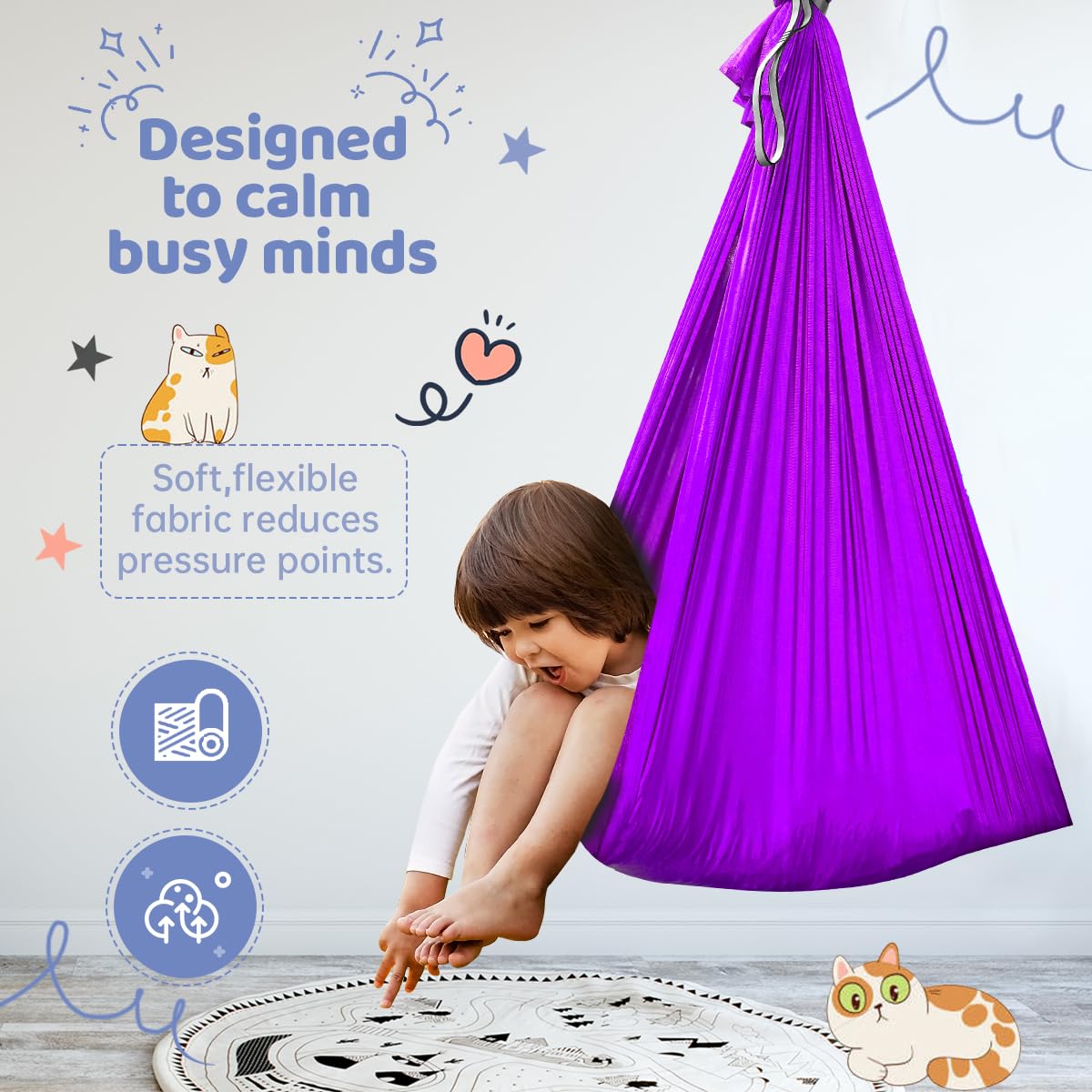 Aokitec Sensory Swing for Kids with Special Needs, Indoor Kids Swing Cuddle Hammock Chair Adjustable Aerial Swing for Children with Autism, ADHD, Asperger, Sensory Integration(Blue)