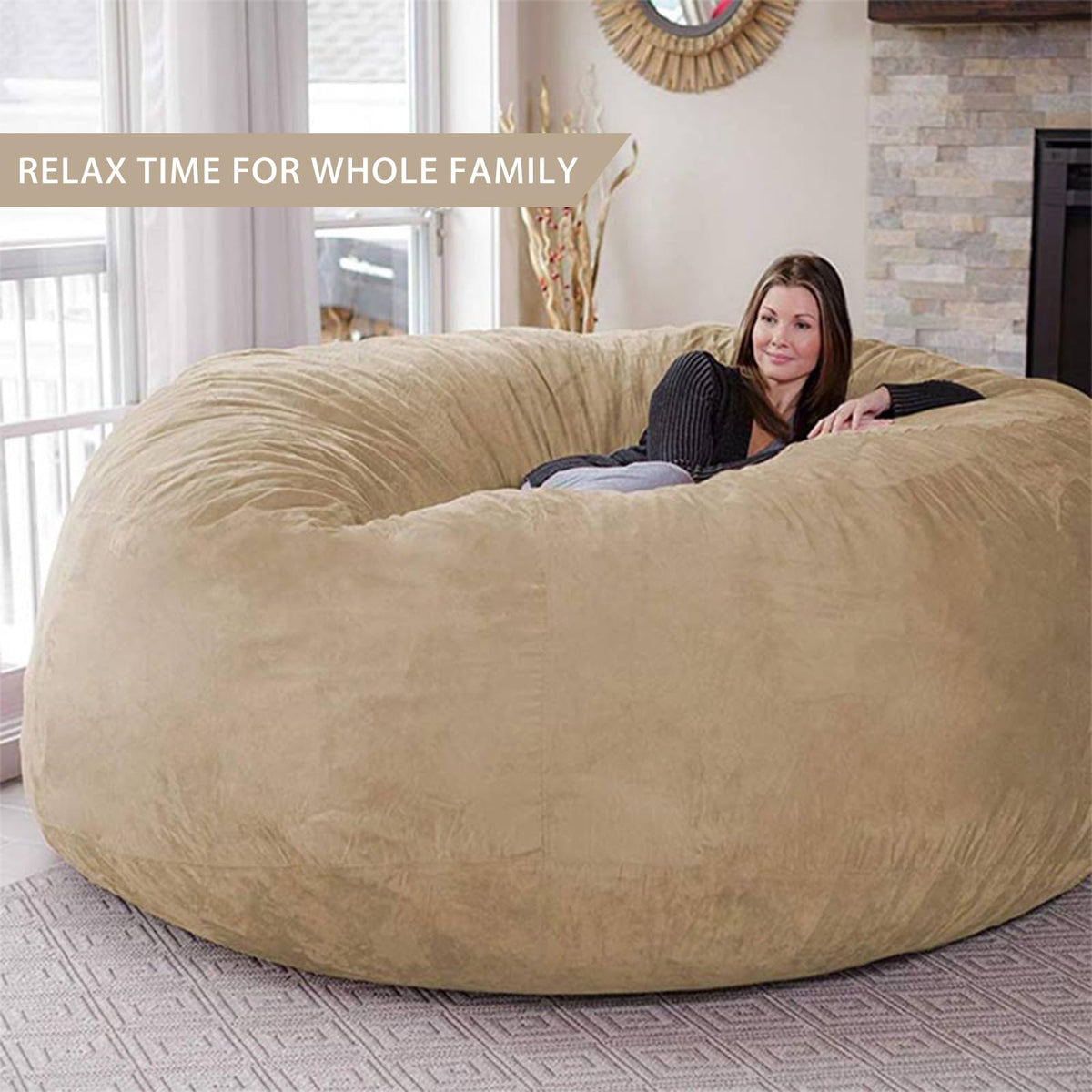 HDMLDP Bean Bag Chair for Adults Kids Without Filling Comfy Fluffy Giant Round Beanbag Lazy Sofa Cover for Reading Chair Floor Chair, 6FT, Grey