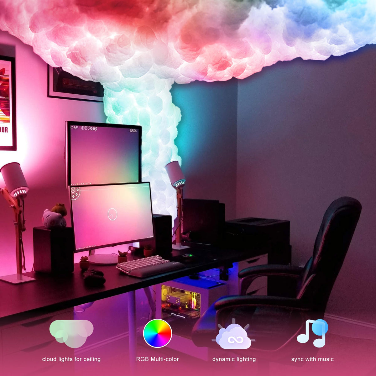 3D Thundercloud Ceiling Light, DIY Lightning Effects, RGB Color Changing, Music Sync, Smart APP Control, for Bedroom, Gaming Room, Home Theater, Kids Room, 16.4FT