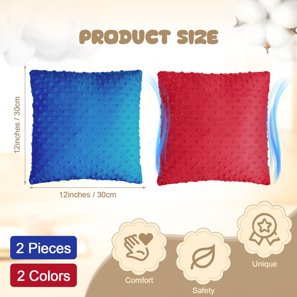 Kigley 2 Pack Vibrating Pillow Sensory Pillow for Kids Adults Pressure Activated 12 x 12 Massage with Textured Stimulation Bumps for Relieve Pain Stress Autistic Gifts for Home Travel(Violet, Teal)