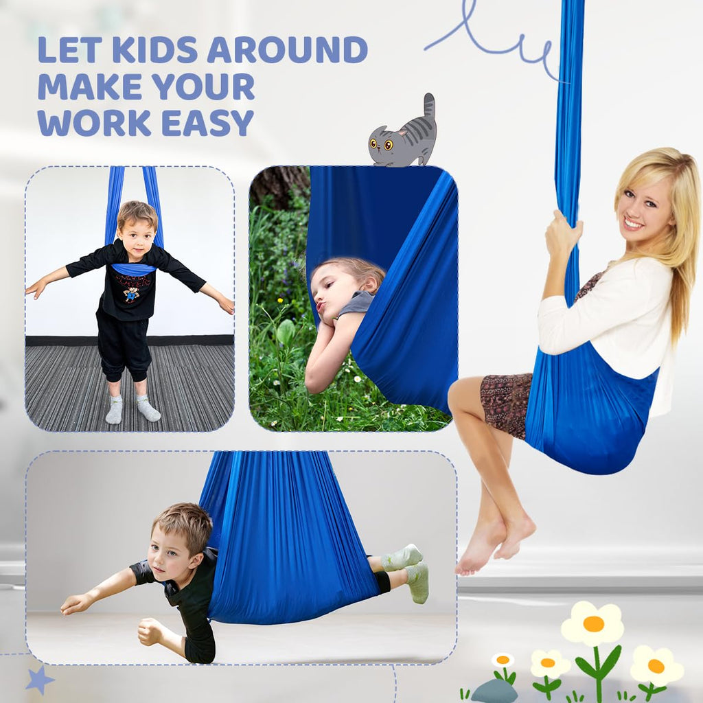 Aokitec Sensory Swing for Kids with Special Needs, Indoor Kids Swing Cuddle Hammock Chair Adjustable Aerial Swing for Children with Autism, ADHD, Asperger, Sensory Integration(Blue)