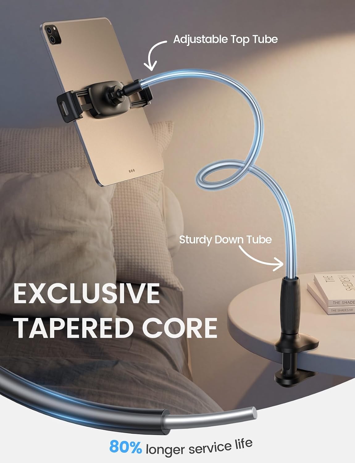 Lamicall Gooseneck Tablet Holder for Bed, Unique Tapered Flexible Arm | Fully Adjustable, iPad Kindle Holder Stand for Reading in Bed, Tablet Mount for 4.7-13" iPad, Kindle, Switch, Galaxy, iPhone