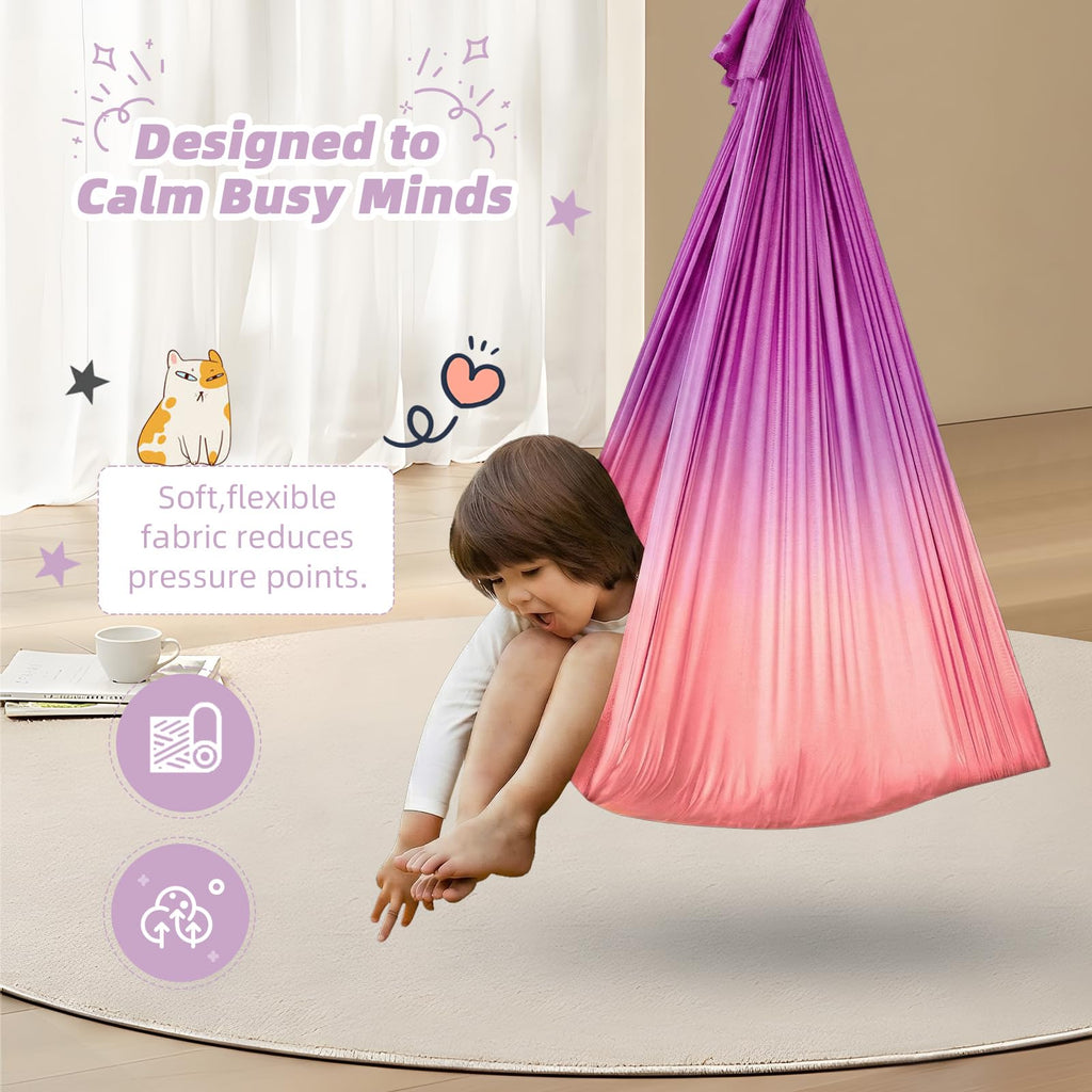Aokitec Sensory Swing for Kids with Special Needs, Indoor Kids Swing Cuddle Hammock Chair Adjustable Aerial Swing for Children with Autism, ADHD, Asperger, Sensory Integration(Blue)