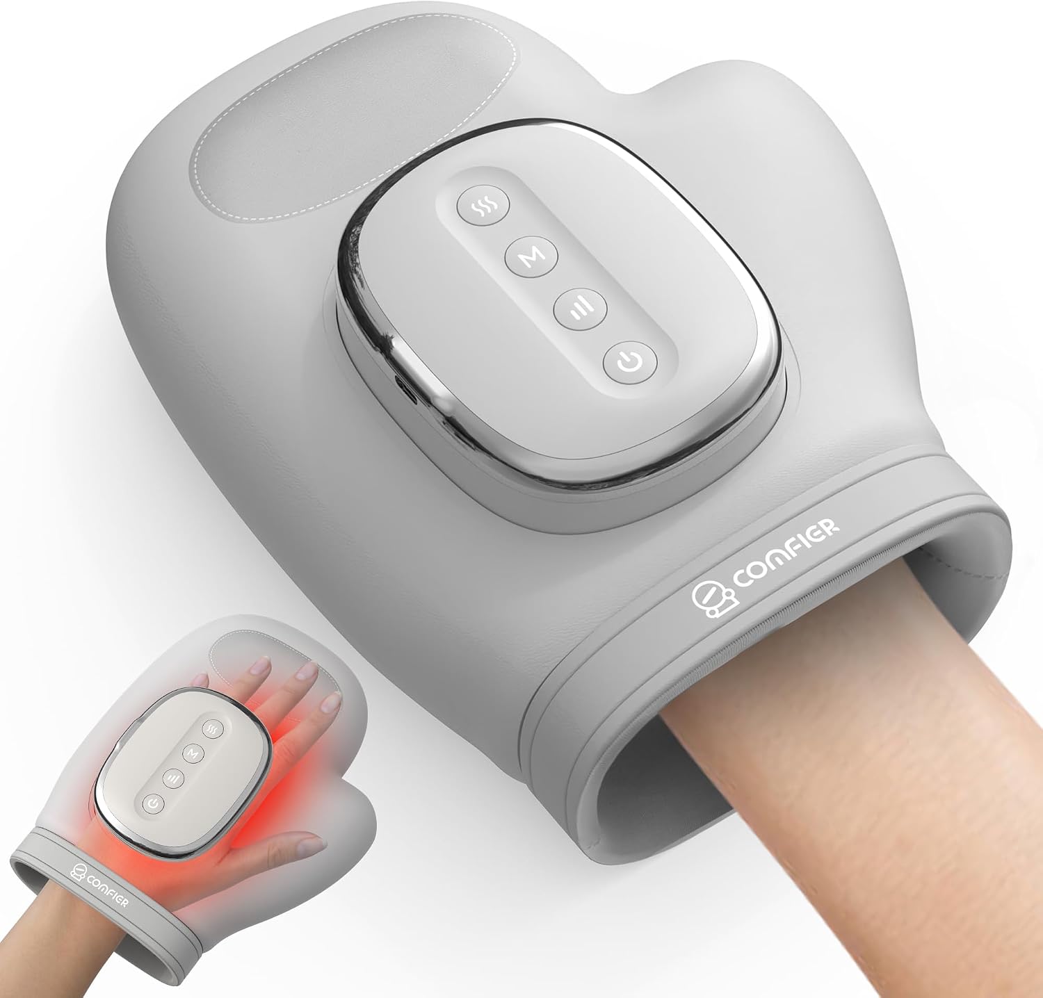 COMFIER Hand Massager with Heat and Compression for Arthritis Carpal Tunnel | Large Hand Chamber Fits Left or Right Hand, with 5 Compression Levels, 3 Modes, and 3 Heat Levels, Gift for Women Men