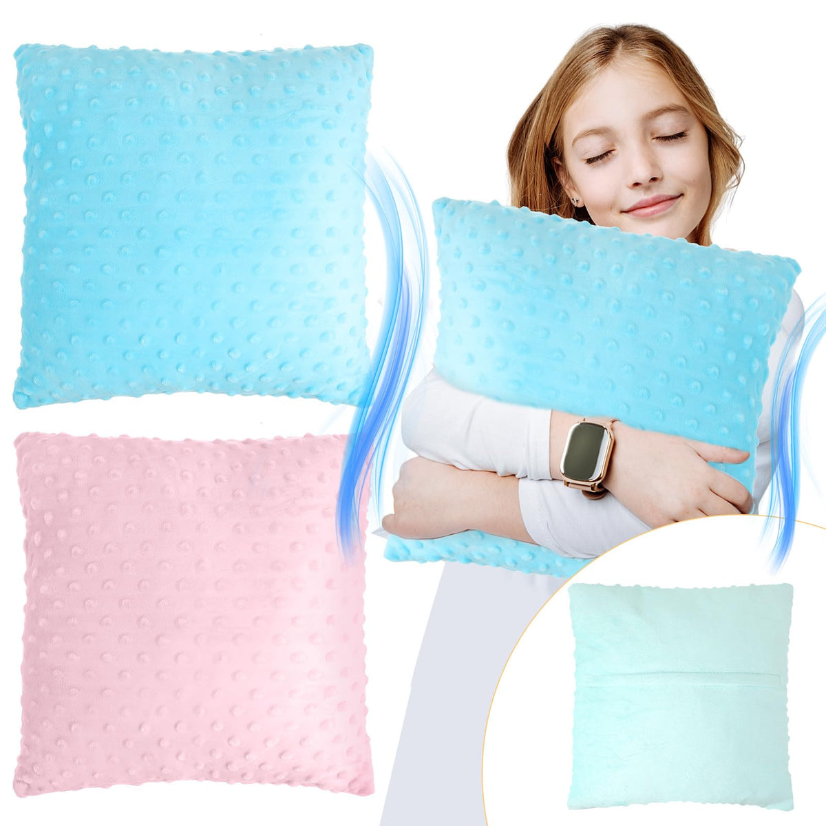 Kigley 2 Pack Vibrating Pillow Sensory Pillow for Kids Adults Pressure Activated 12 x 12 Massage with Textured Stimulation Bumps for Relieve Pain Stress Autistic Gifts for Home Travel(Violet, Teal)