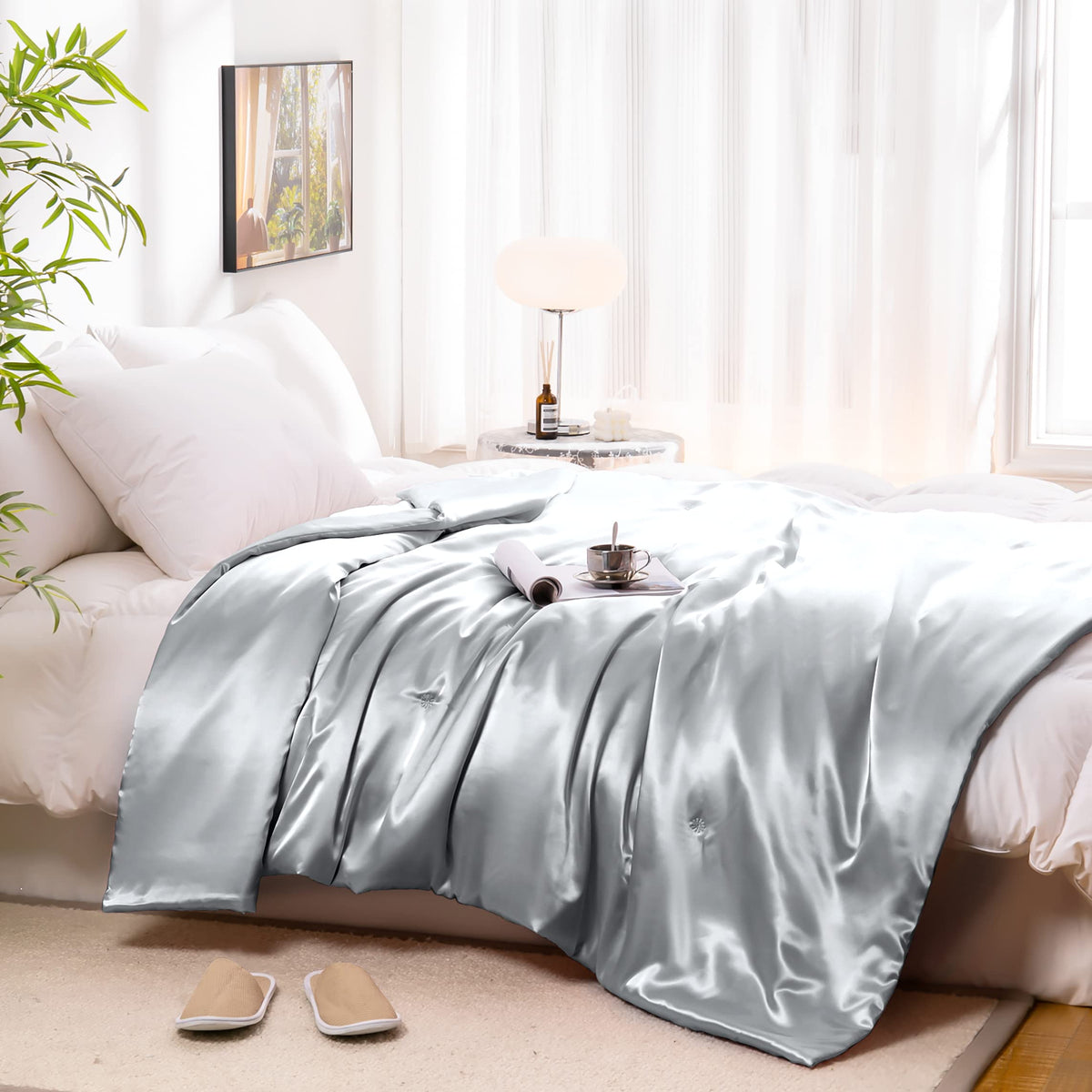 Vonty Dark Grey Satin Throw Blanket 50x60In, Cooling Silky Wrinkle-Free | Gentle On Hair, Machine Washable Easy Care, All-Season Warmth And Cooling, Multipurpose Bed Sofa Travel, Textured Cable Knit