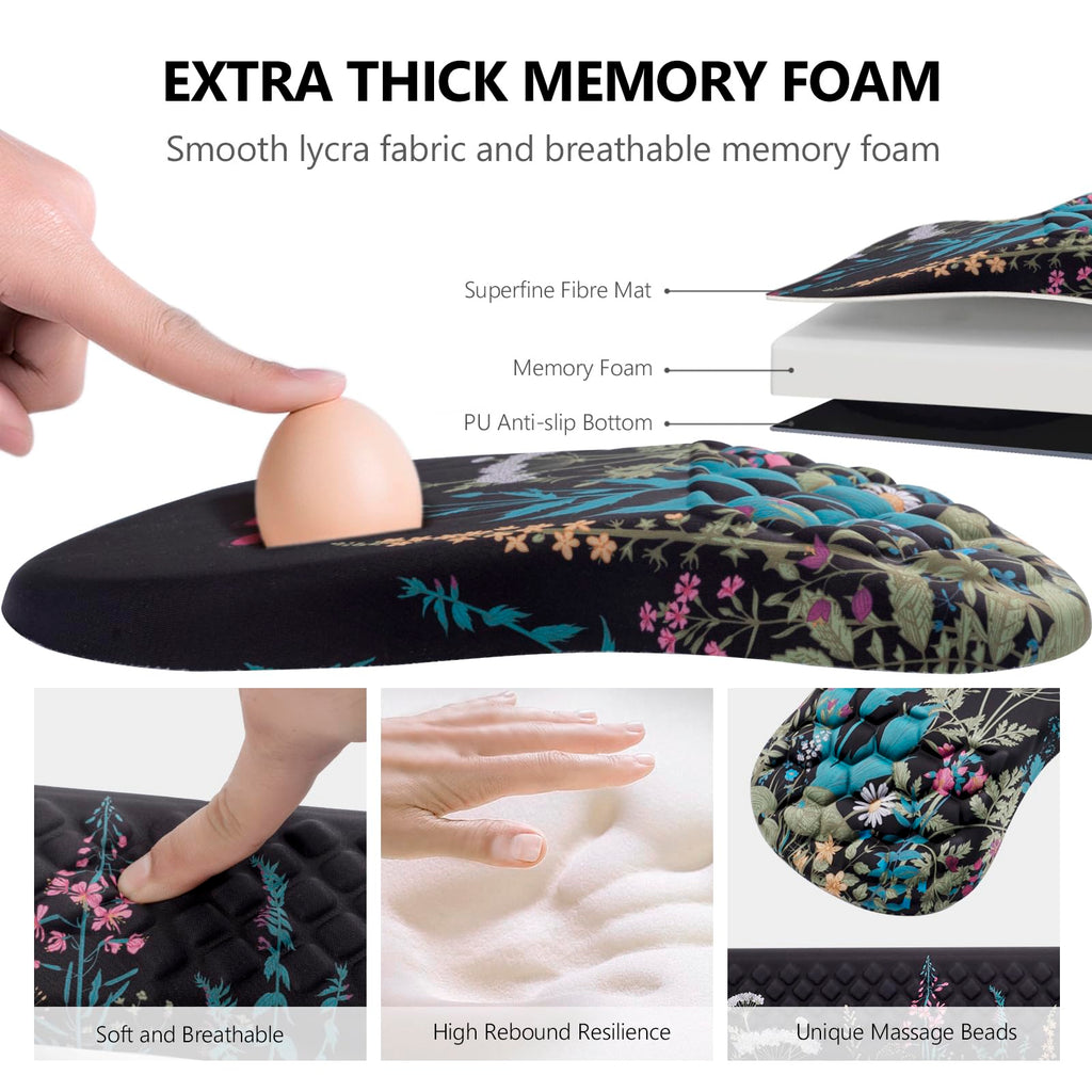 Ergonomic Mouse Pad with Wrist Support and Keyboard Wrist Rest Set | Memory Foam Wrist Cushion, Non-Slip PU Base, Massage Design, Relieves Wrist Pressure for Work, Gaming & Office Use