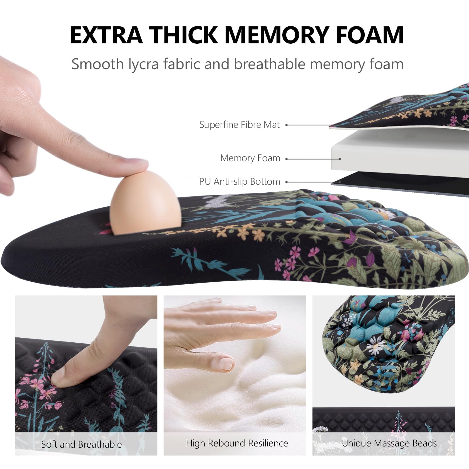Ergonomic Mouse Pad with Wrist Support and Keyboard Wrist Rest Set | Memory Foam Wrist Cushion, Non-Slip PU Base, Massage Design, Relieves Wrist Pressure for Work, Gaming & Office Use