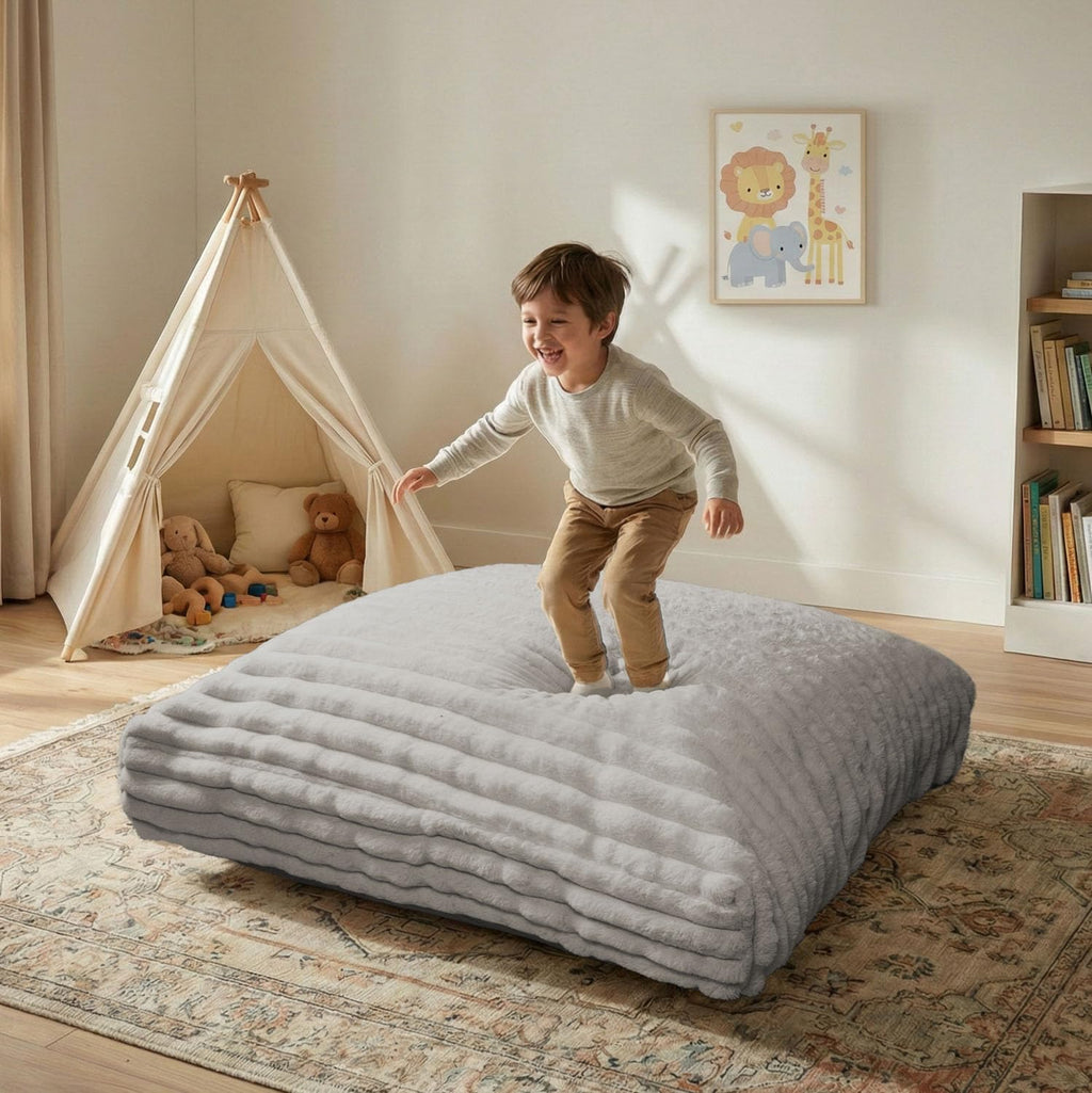 Matini Home Crash Pad - Sensory Pad with Cover Foam Blocks for Kids and Adults, Ideal Gymnastics Equipment to Jump, Play or Relax - Grey White 36" X 36"