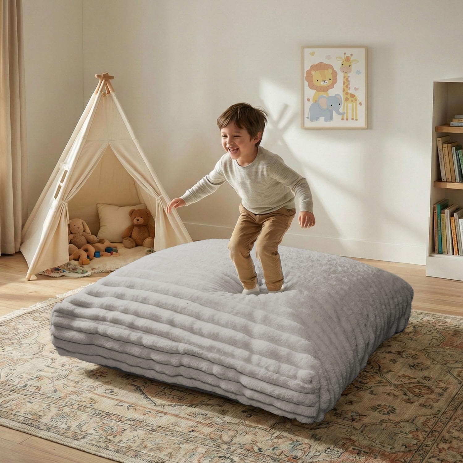 Matini Home Crash Pad - Sensory Pad with Cover Foam Blocks for Kids and Adults, Ideal Gymnastics Equipment to Jump, Play or Relax - Grey White 36" X 36"