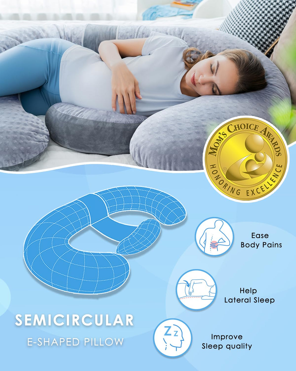 QUEEN ROSE Cooling Pregnancy Pillows, E Shaped Maternity Pillow for Sleeping, with Extra Wedge Pillow for Belly Support, 60 Inch Full Body Pillow, Pink