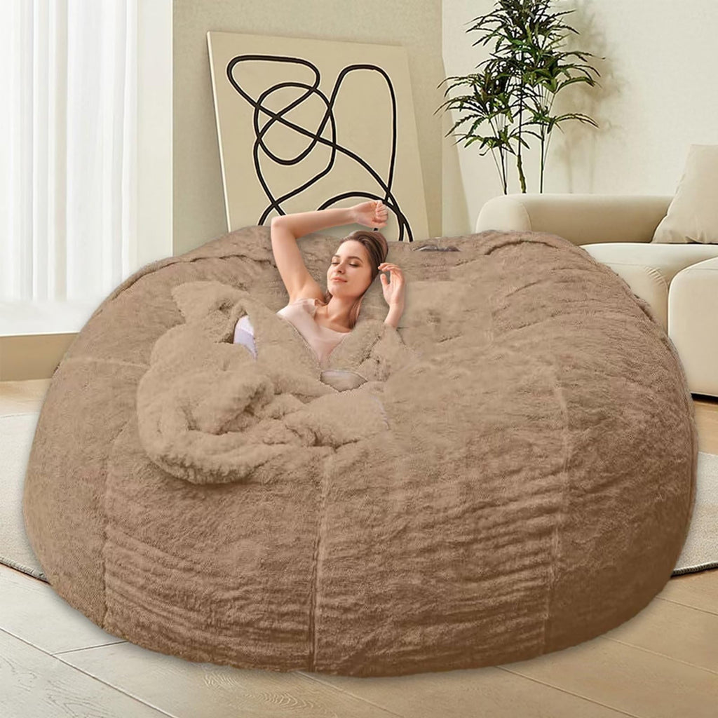 HDMLDP Bean Bag Chair for Adults Kids Without Filling Comfy Fluffy Giant Round Beanbag Lazy Sofa Cover for Reading Chair Floor Chair, 6FT, Grey