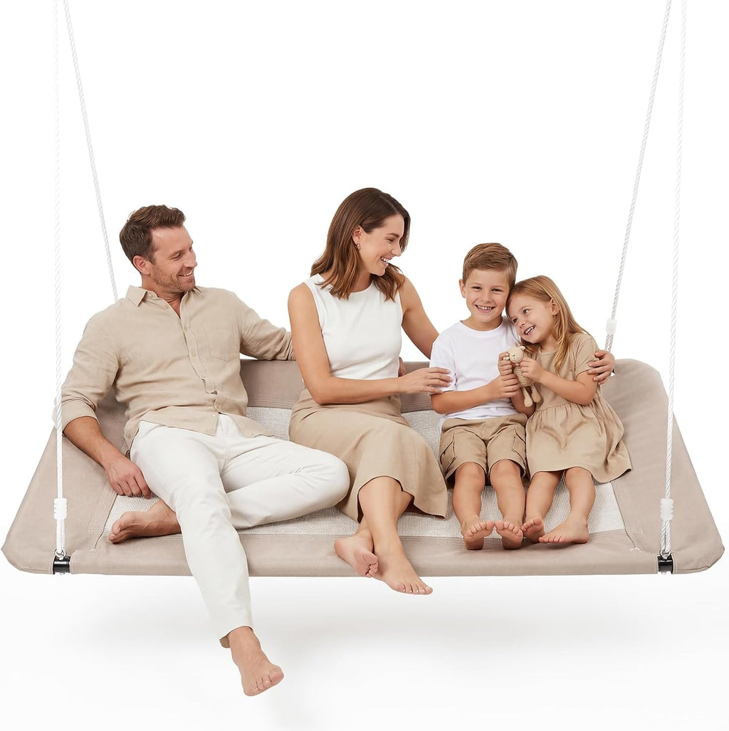 Trekassy 60" Extra Large Rectangle Tree Swing - Heavy Duty 700lb Capacity, Waterproof Platform for Kids & Adults with Complete Installation Kit & 2 Tree Straps (Beige)