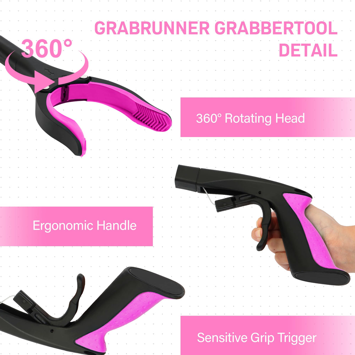32 inch GrabRunner Heavy Duty(up to 10 lbs) Reacher Grabber Tool with Strong Magnetic (New Pink) 1 Pack