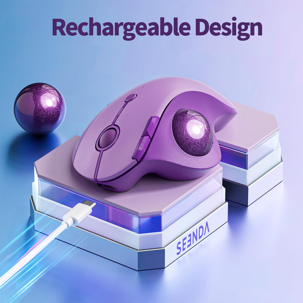 seenda Wireless Trackball Mouse, Ergonomic Bluetooth Rollerball Mouse Rechargeable, 3 Device Connection Optical Mice Adjustable DPI Thumb Control Mice Compatible for PC/Laptop/Windows/Mac - Pink