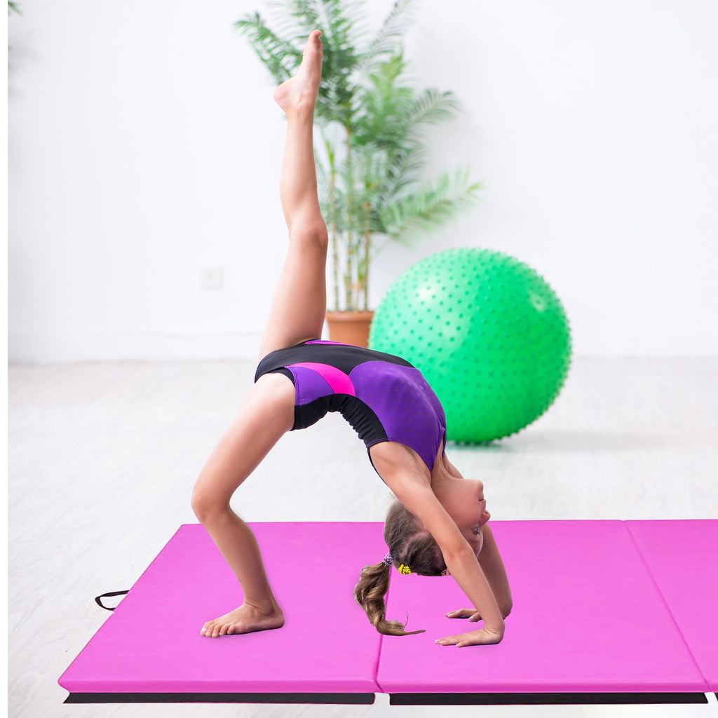 BalanceFrom 10x4 Feet 4-Panel Folding Gymnastics Mat – 2-Inch Thick Pad with Vinyl Surface and Carrying Handles for Tumbling, Yoga, Pilates, Home Workouts, and Martial Arts