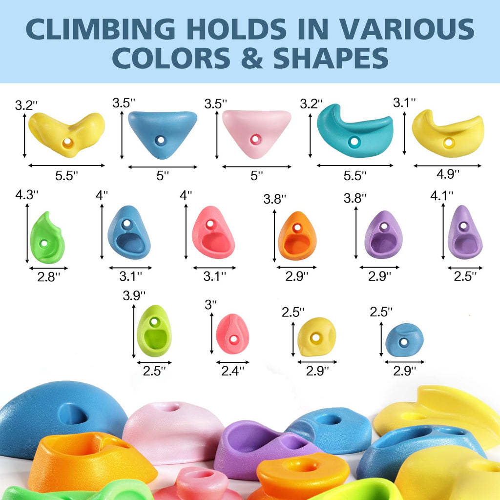TOPNEW 32 Rock Climbing Holds Multi Size for Kids, Adult Rock Wall Holds Climbing Rock Wall Grips for Indoor and Outdoor Playground Play Set - Includes 2 Inch Mounting Hardware