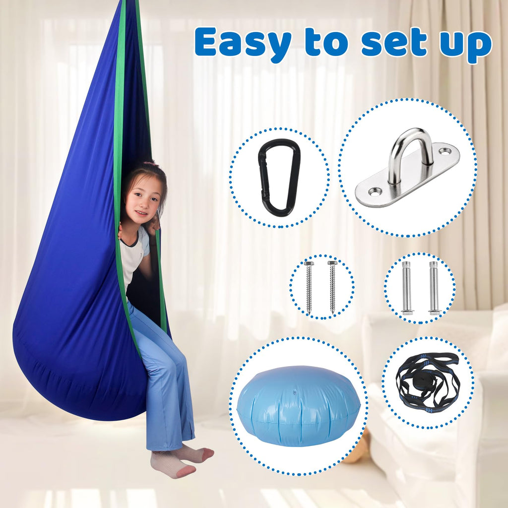 Sensory Pod Swing for Kids | Hammock Chair Seat, Inflatable Cushion, Includes Hardware Hanger Kit for Aspergers Autism ADHD