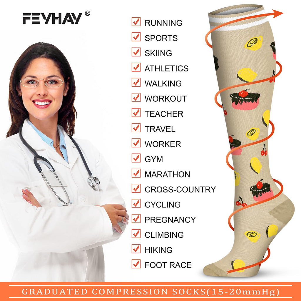 FEYHAY Copper Compression Socks (8 Pairs) 15-20 mmHg Circulation is Best Athletic & Daily for Men & Women, Running, Climbing