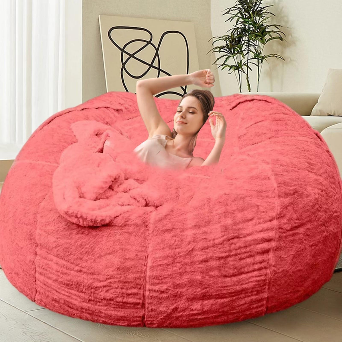 HDMLDP Bean Bag Chair for Adults Kids Without Filling Comfy Fluffy Giant Round Beanbag Lazy Sofa Cover for Reading Chair Floor Chair, 6FT, Grey