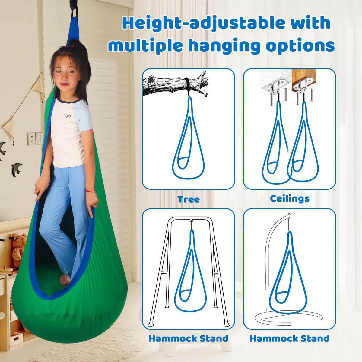 Sensory Pod Swing for Kids | Hammock Chair Seat, Inflatable Cushion, Includes Hardware Hanger Kit for Aspergers Autism ADHD
