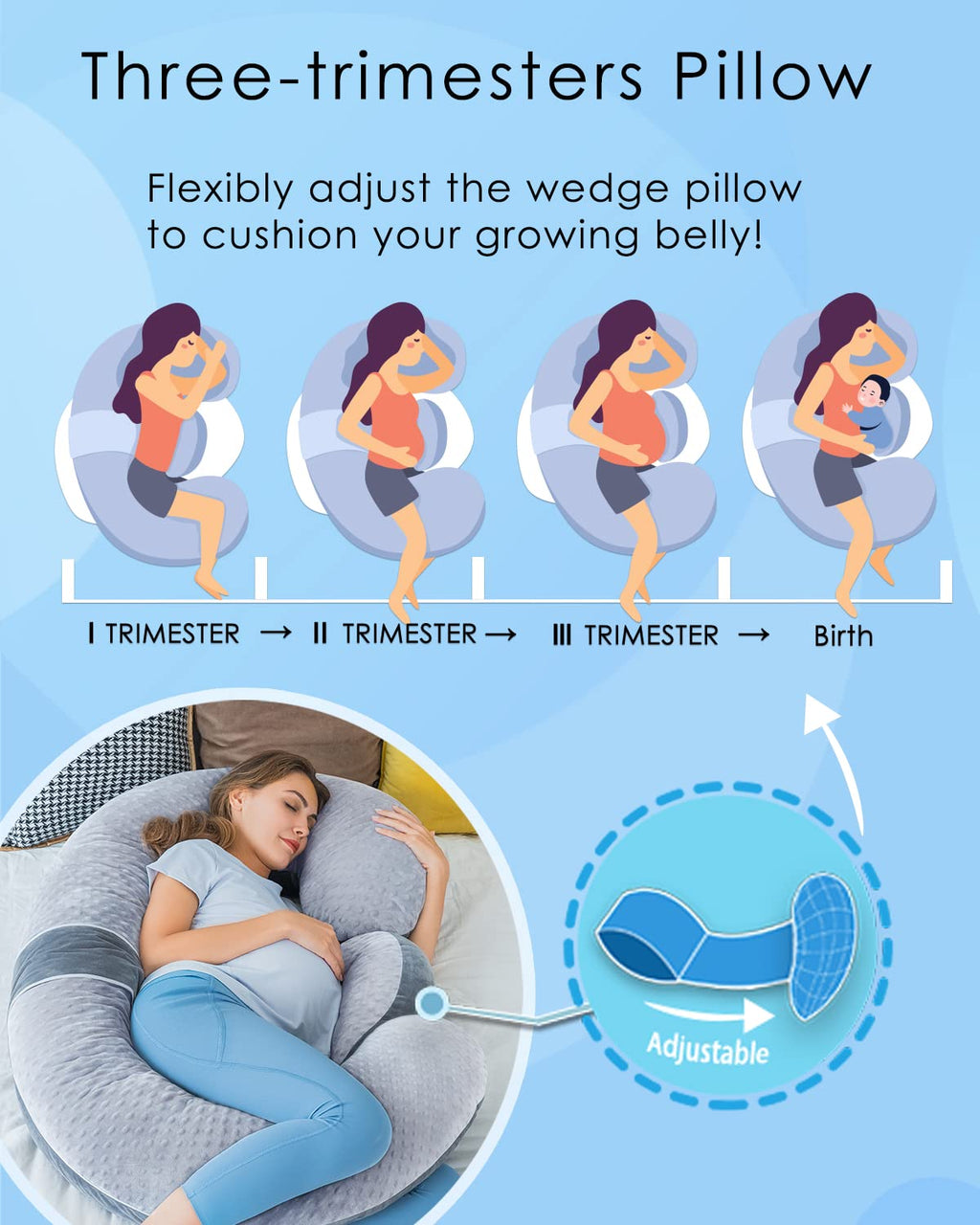 QUEEN ROSE Cooling Pregnancy Pillows, E Shaped Maternity Pillow for Sleeping, with Extra Wedge Pillow for Belly Support, 60 Inch Full Body Pillow, Pink