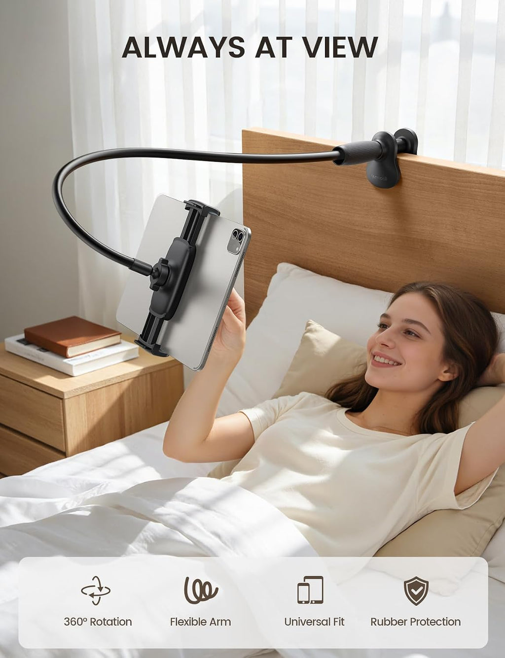 Lamicall Gooseneck Tablet Holder for Bed, Unique Tapered Flexible Arm | Fully Adjustable, iPad Kindle Holder Stand for Reading in Bed, Tablet Mount for 4.7-13" iPad, Kindle, Switch, Galaxy, iPhone